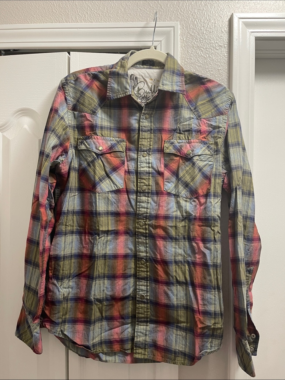 Bullhead Multicolor Plaid Shirt in Olive, Red & Light Blue